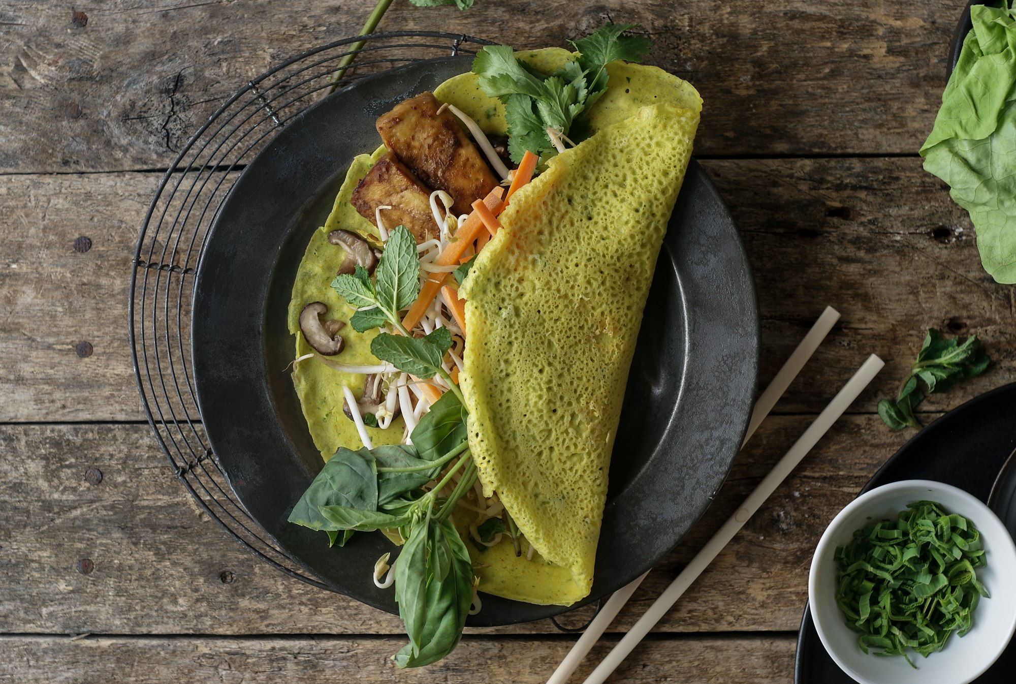 Vietnamese savory fried pancake with vegetables